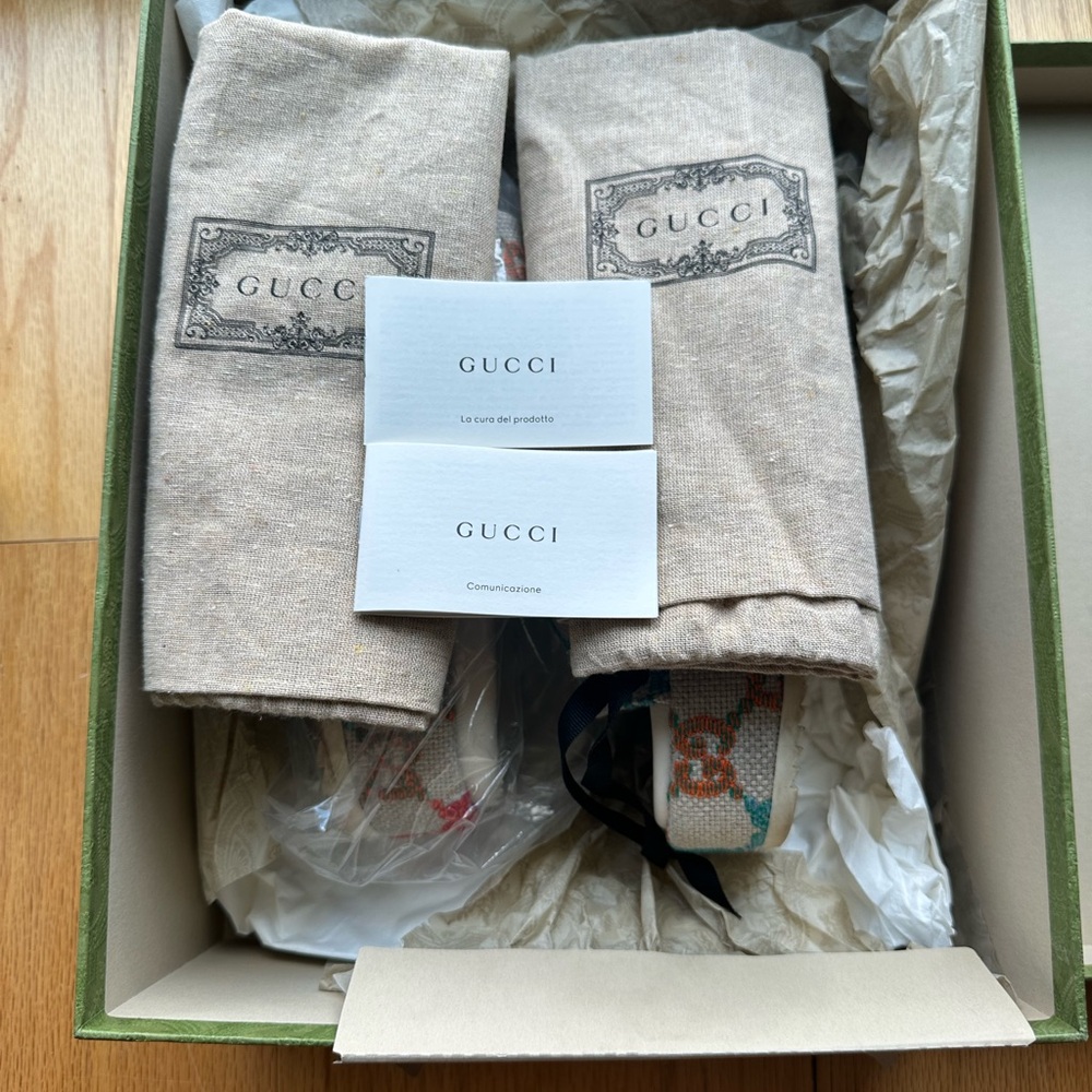 Gucci Multi Colored Monogram Platform Slides Sz 37 - image 8